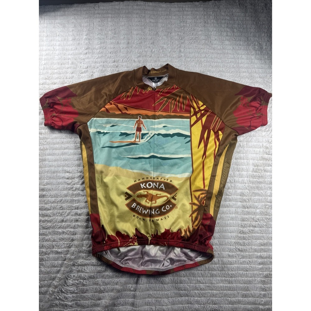 Canari Cycling Jersey Mens M Kona Brewing Longboard Brown Red Hawaii Graphic EUC